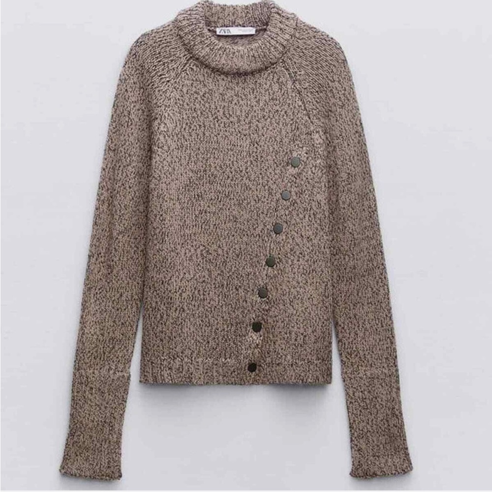 NWOT Zara Asymmetric Button Knit Sweater - Picture 5 of 16